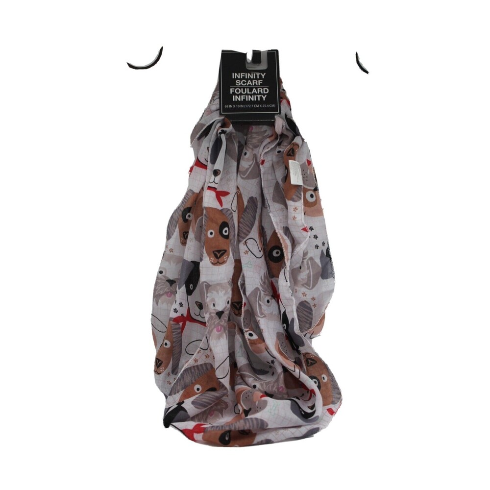 Infinity Women's Scarf Dogs Puppies 68” X 10” Pets, Dog Print Light Weight New